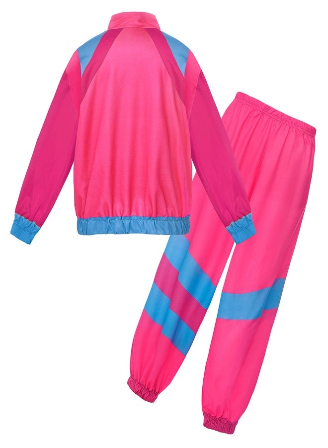 JerrisApparel Boys Girls 80s 90s Neon Tracksuit Kids Hip Hop Costume Retro Dance Sportswear Top Pants Sets Outfit (Pink, Medium/8-10 Years) - Image 2